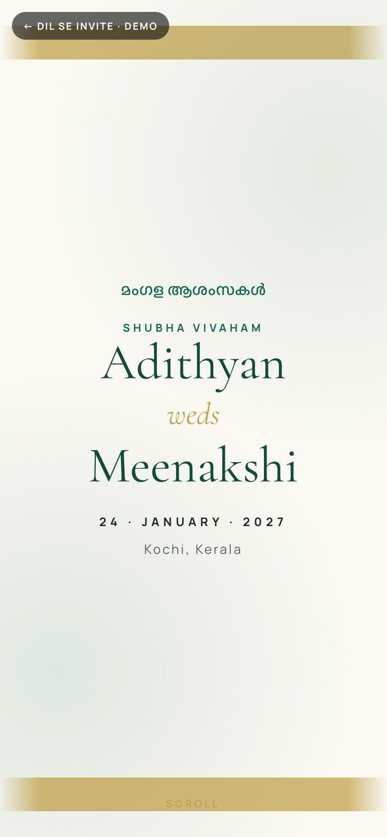 Kasavu — Adithyan × Meenakshi demo website