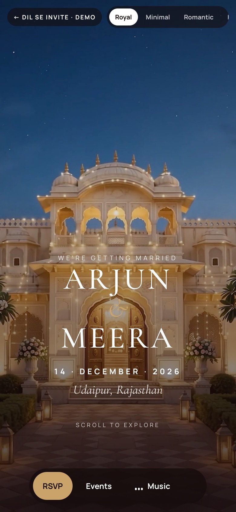 The Royal Palace — Arjun × Meera demo website