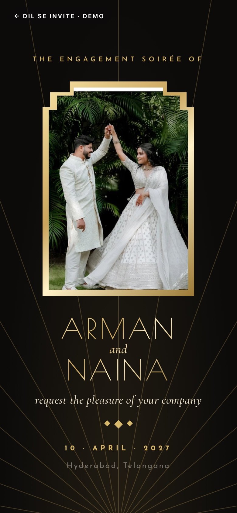The Soirée — Arman × Naina demo website
