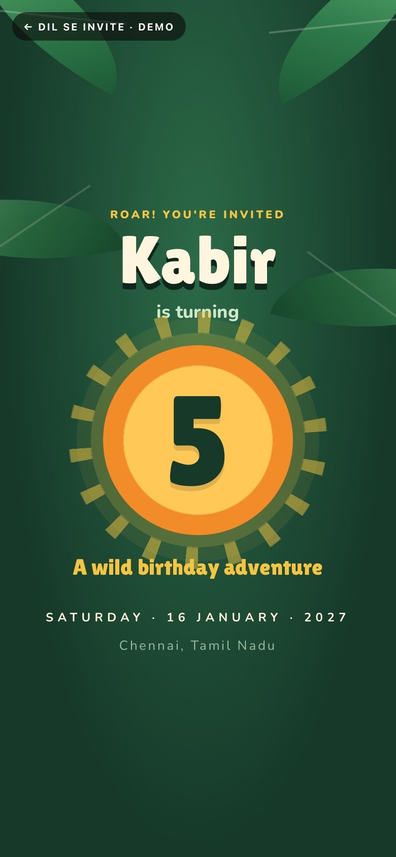 Jungle Safari — Kabir turns 5 demo website