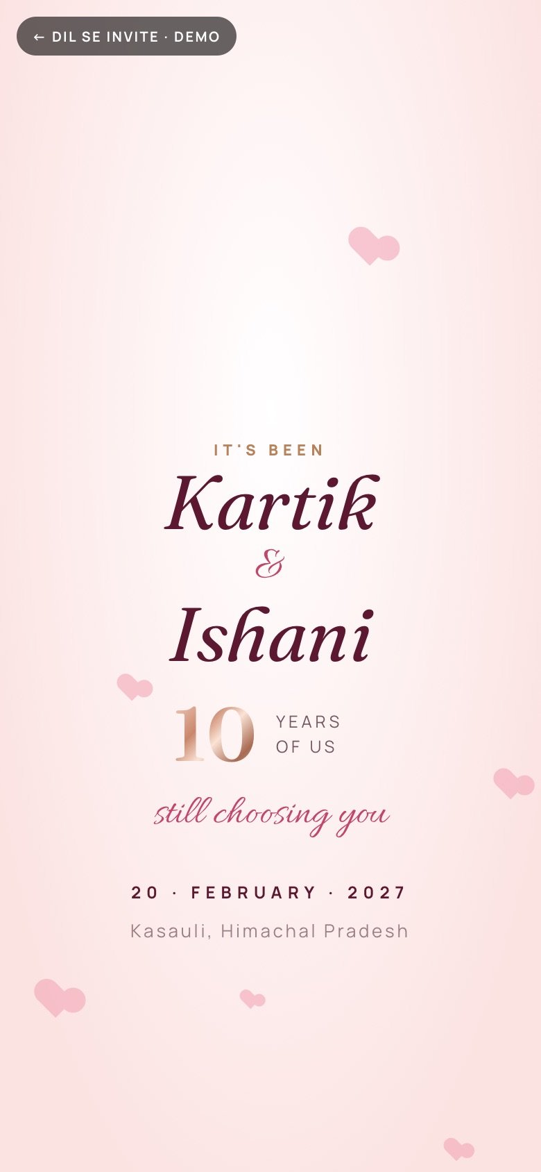 Love Lock — Kartik × Ishani · 10 years demo website