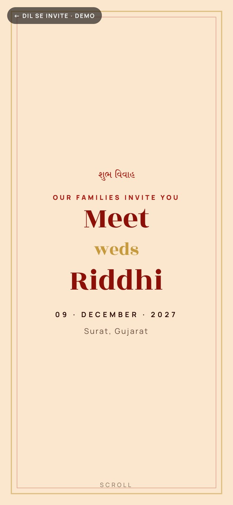Kankotri — Meet × Riddhi demo website