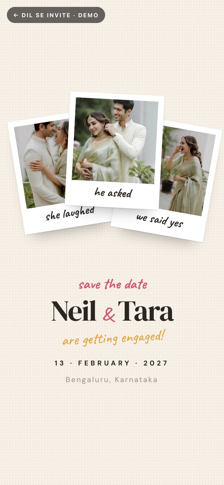 Polaroid · Save the Date — Neil × Tara demo website