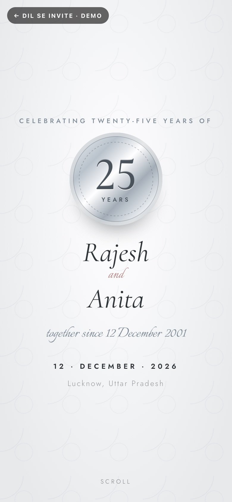 Silver Jubilee — Rajesh × Anita · 25 years demo website