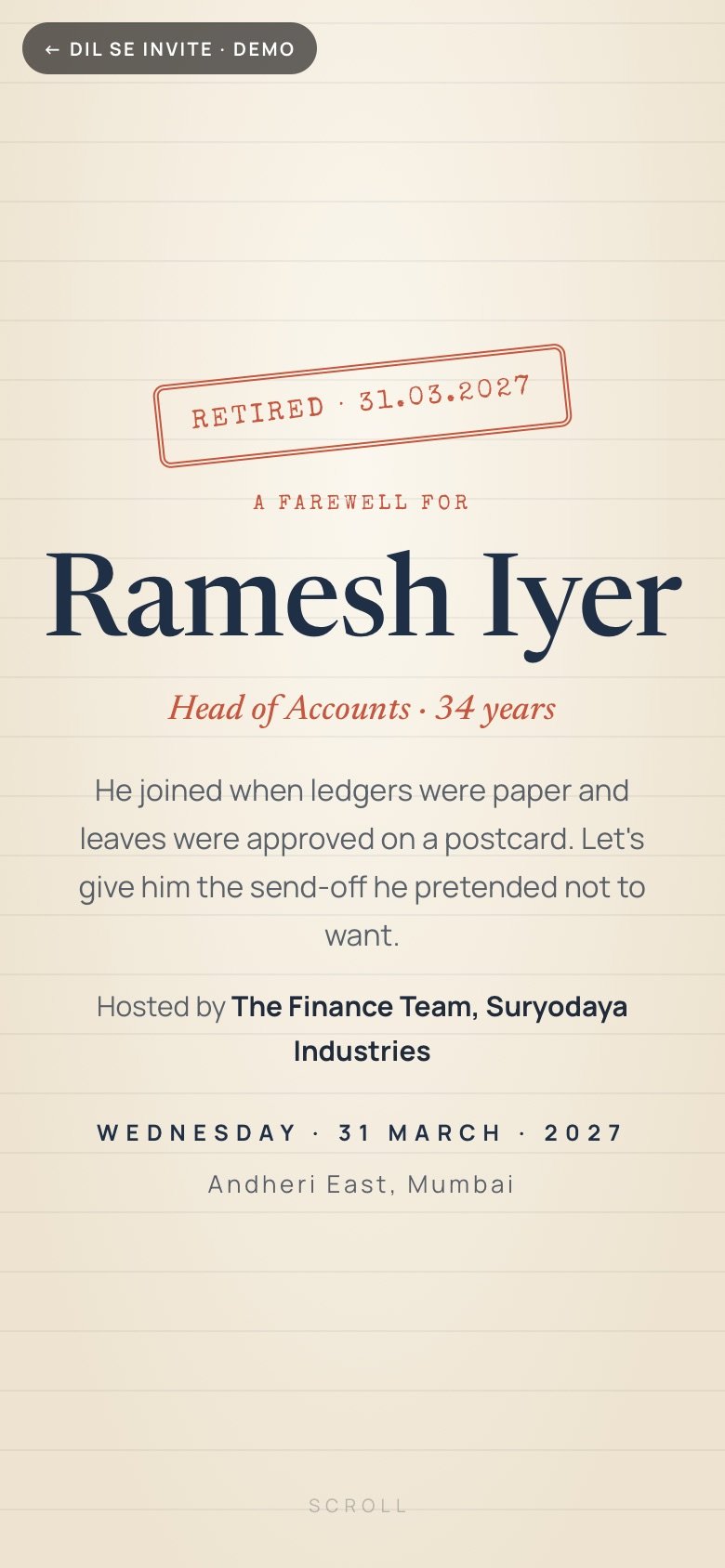 Next Chapter — Ramesh Iyer · 34 years demo website
