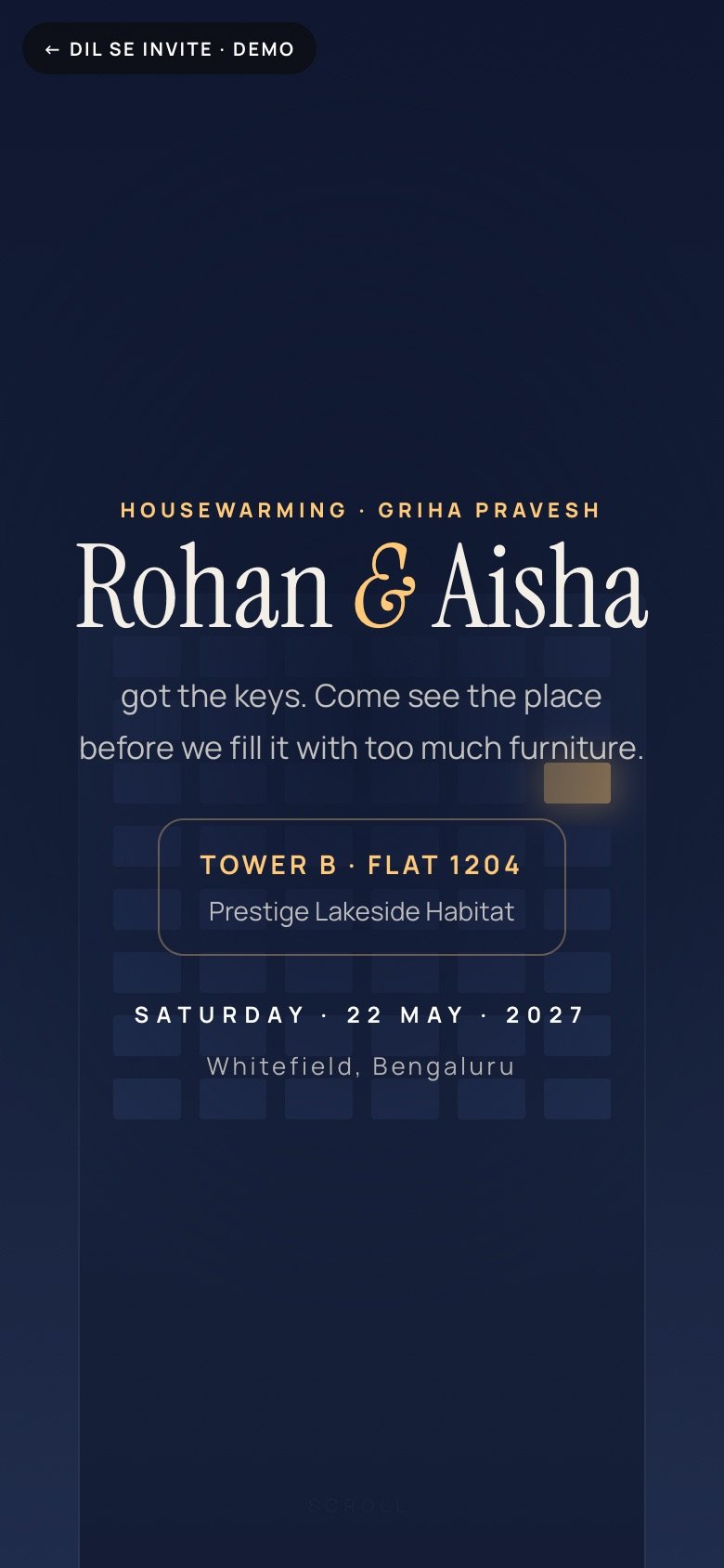 Welcome Home — Rohan × Aisha demo website
