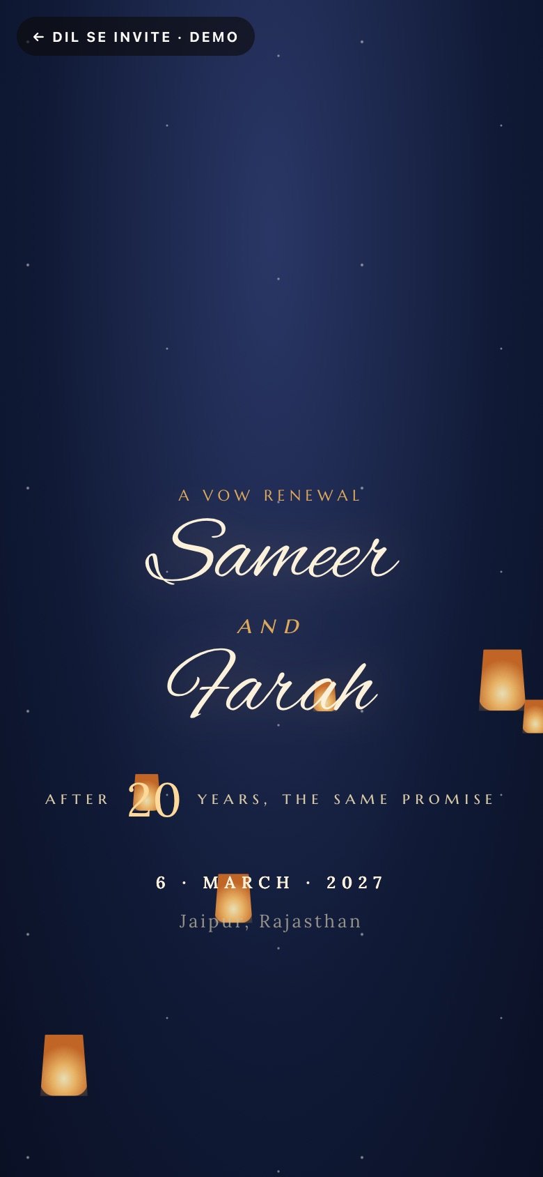 Moonlit Vows — Sameer × Farah · 20 years demo website