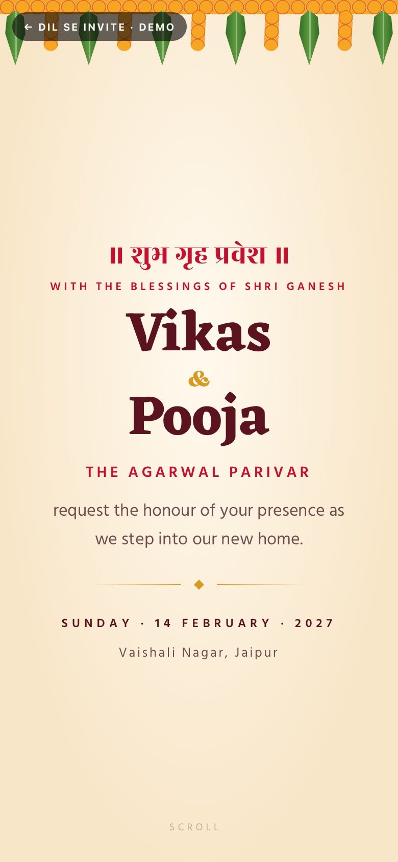Shubh Aarambh — Vikas × Pooja demo website