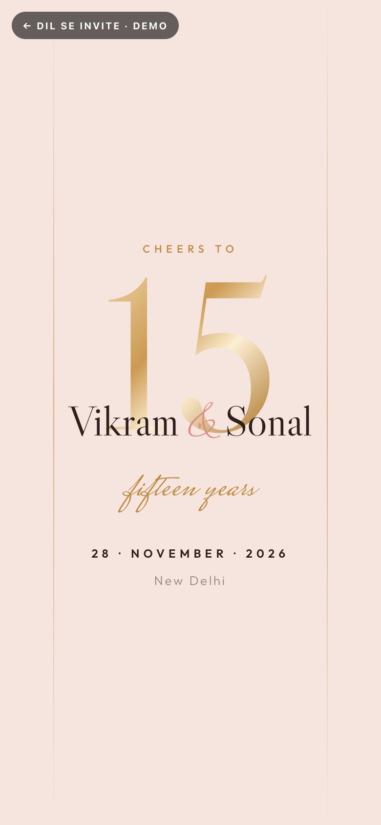 Cheers to 15 — Vikram × Sonal · 15 years demo website